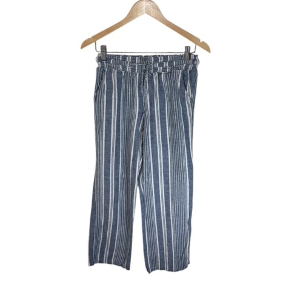 SO Striped Linen Blend Wide Leg Pants Women Med Coastal Beach Summer Lounge